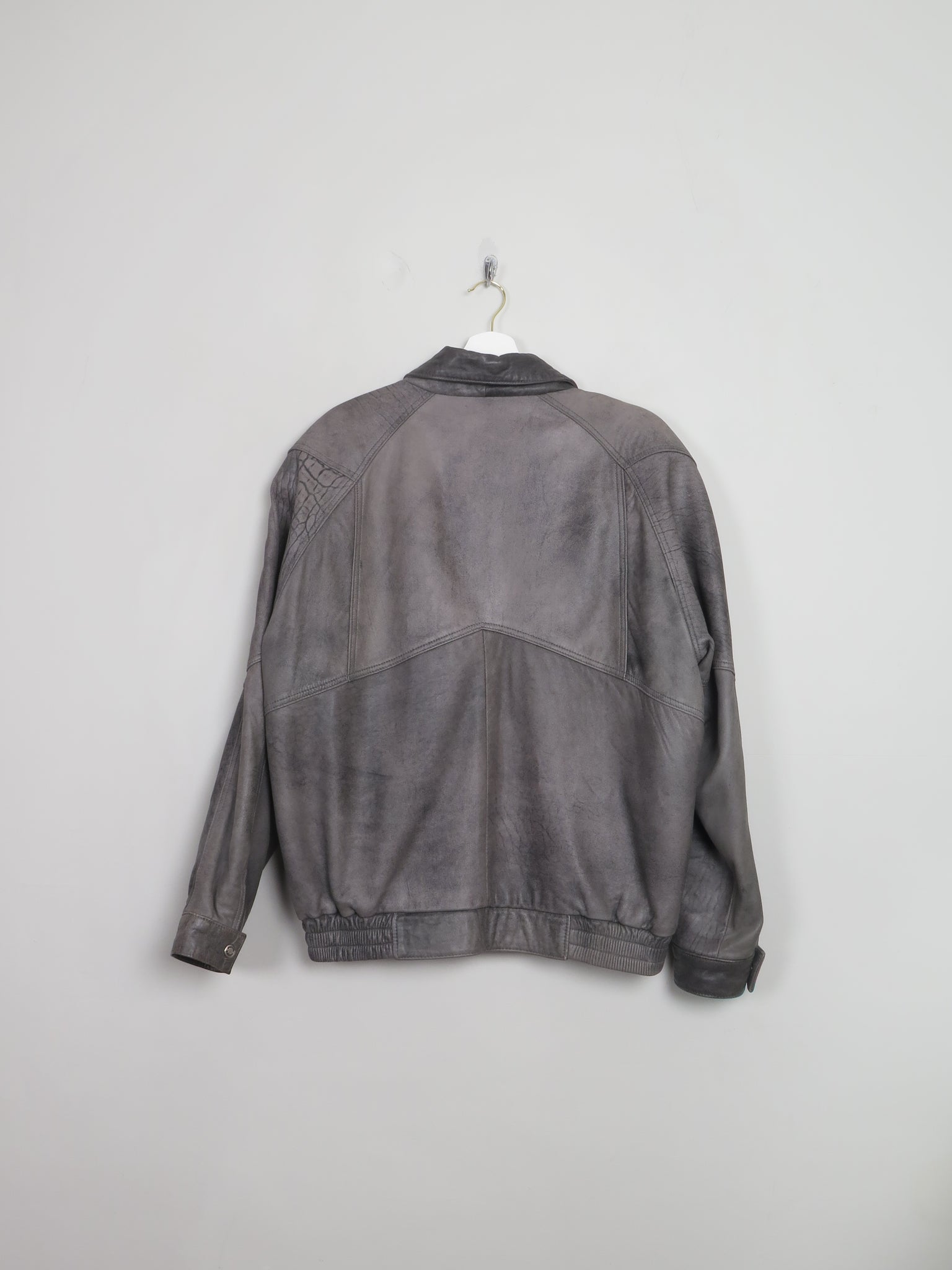 Men's Vintage Grey Leather Bomber Jacket L
