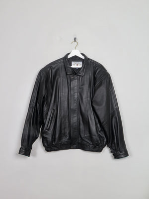 Men's Vintage Black Leather Bomber Jacket L/XL