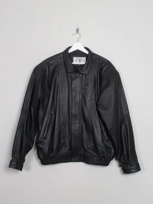 Men's Vintage Black Leather Bomber Jacket L/XL