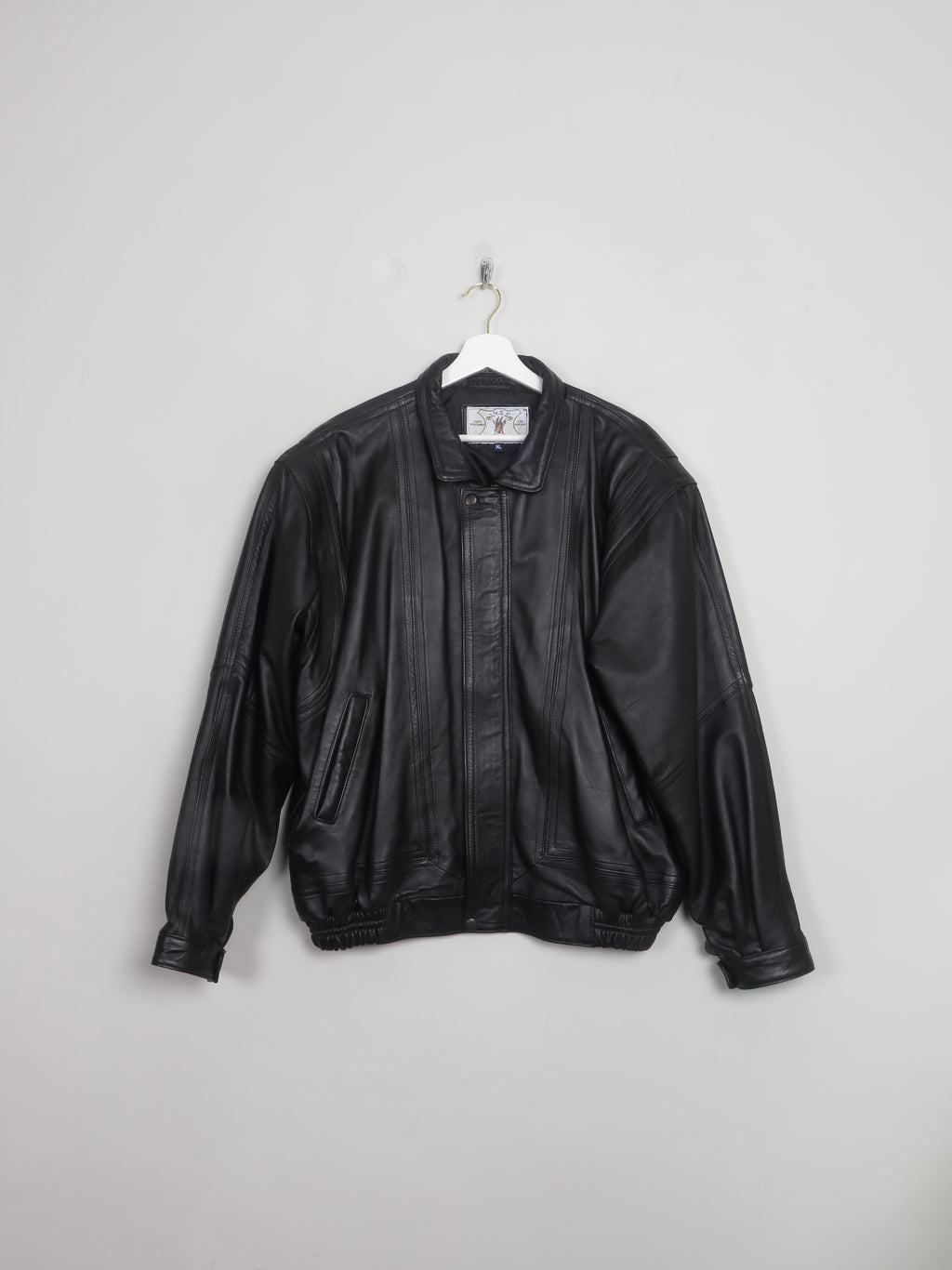 Men's Vintage Black Leather Bomber Jacket L/XL