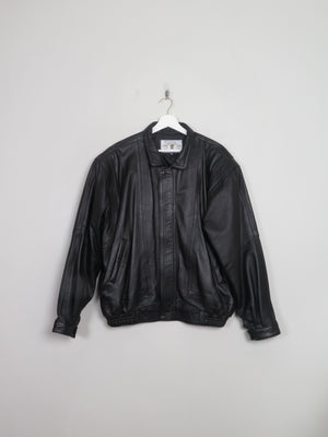 Men's Vintage Black Leather Bomber Jacket L/XL