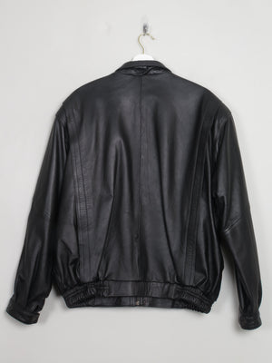 Men's Vintage Black Leather Bomber Jacket L/XL