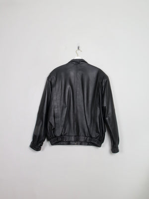 Men's Vintage Black Leather Bomber Jacket L/XL
