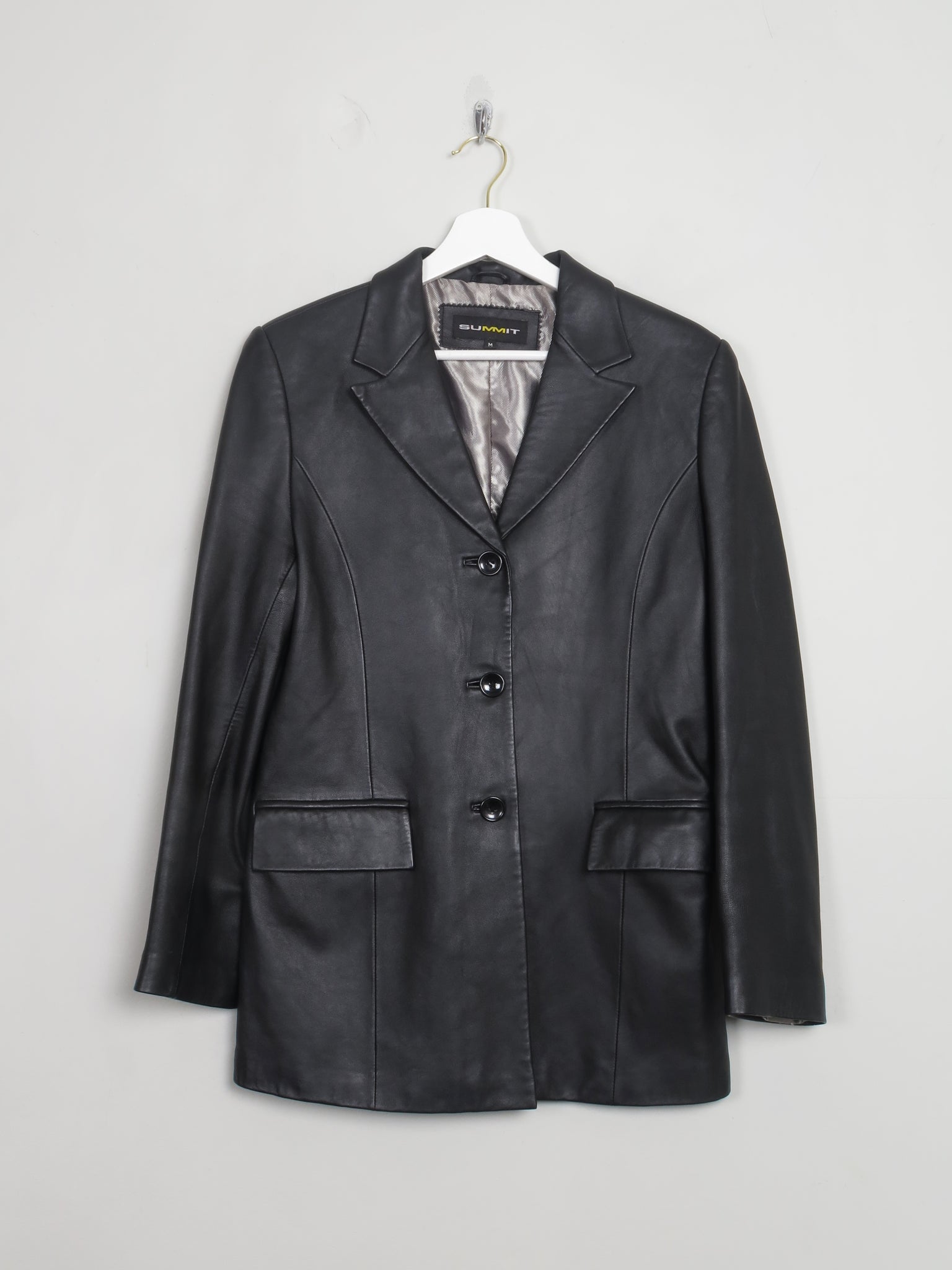 Women's Vintage Black Leather Blazer S