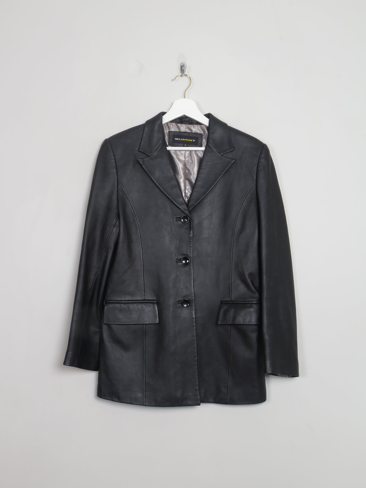 Women's Vintage Black Leather Blazer S