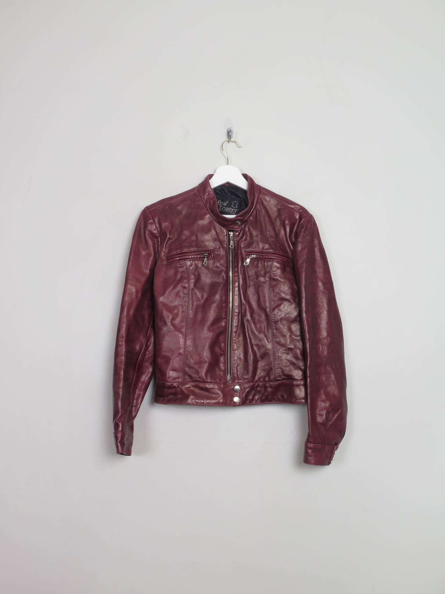 Women's Vintage Burgundy  Leather Biker Jacket S