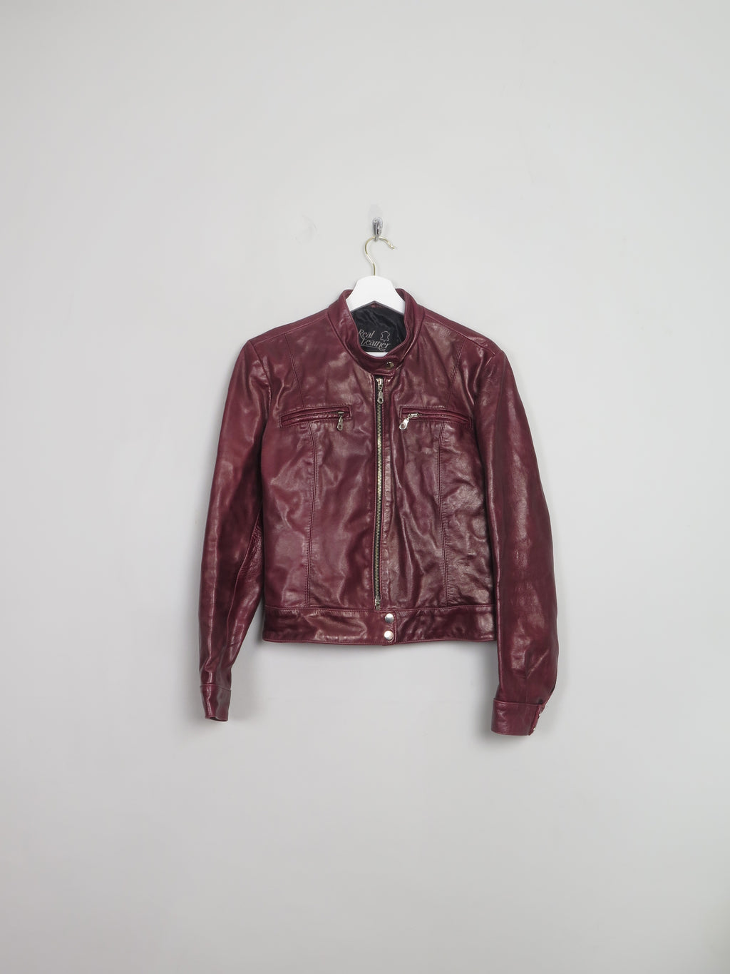 Women's Vintage Burgundy  Leather Biker Jacket S