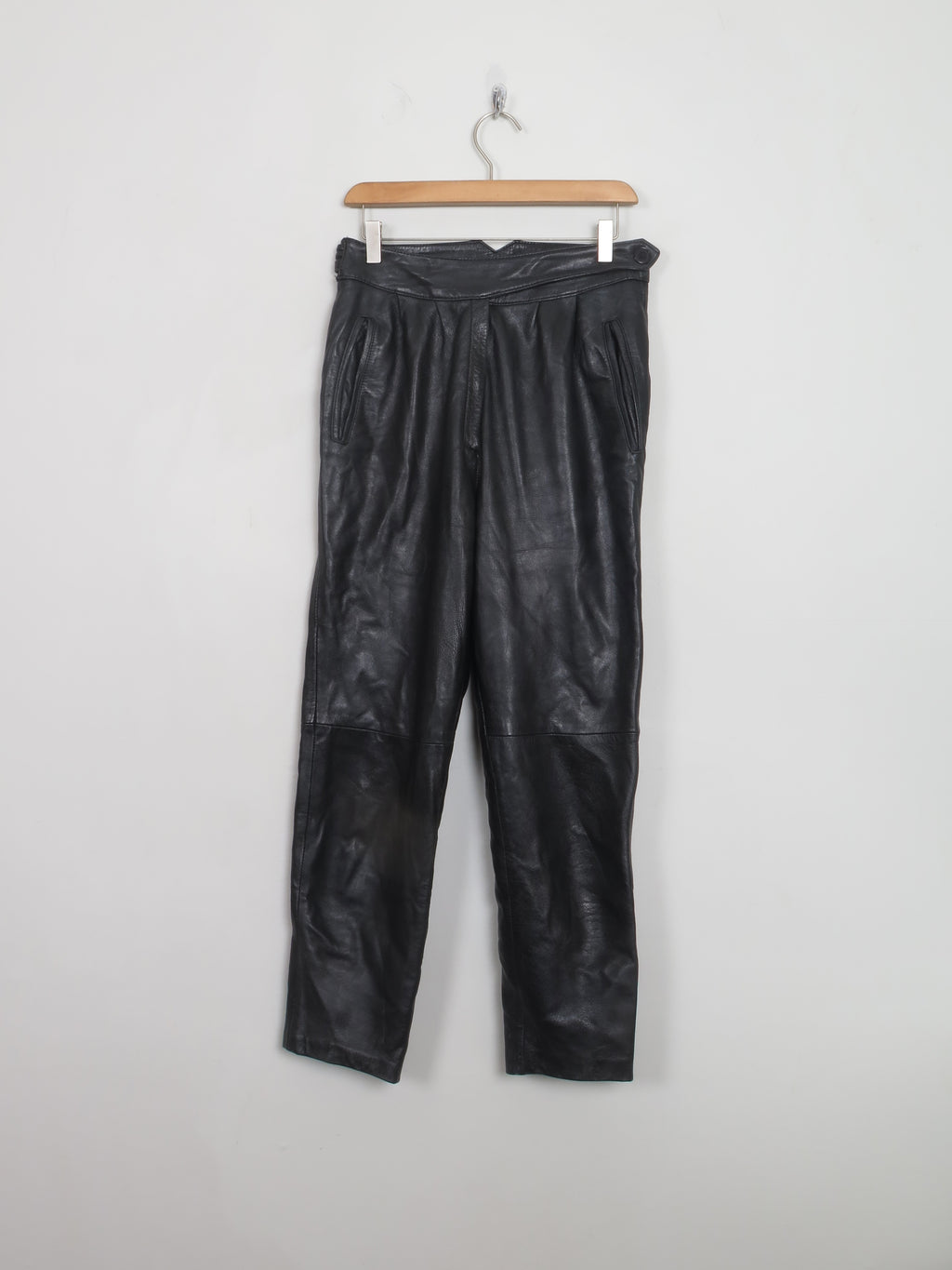 Women's Vintage Black Leather Trousers 30" W
