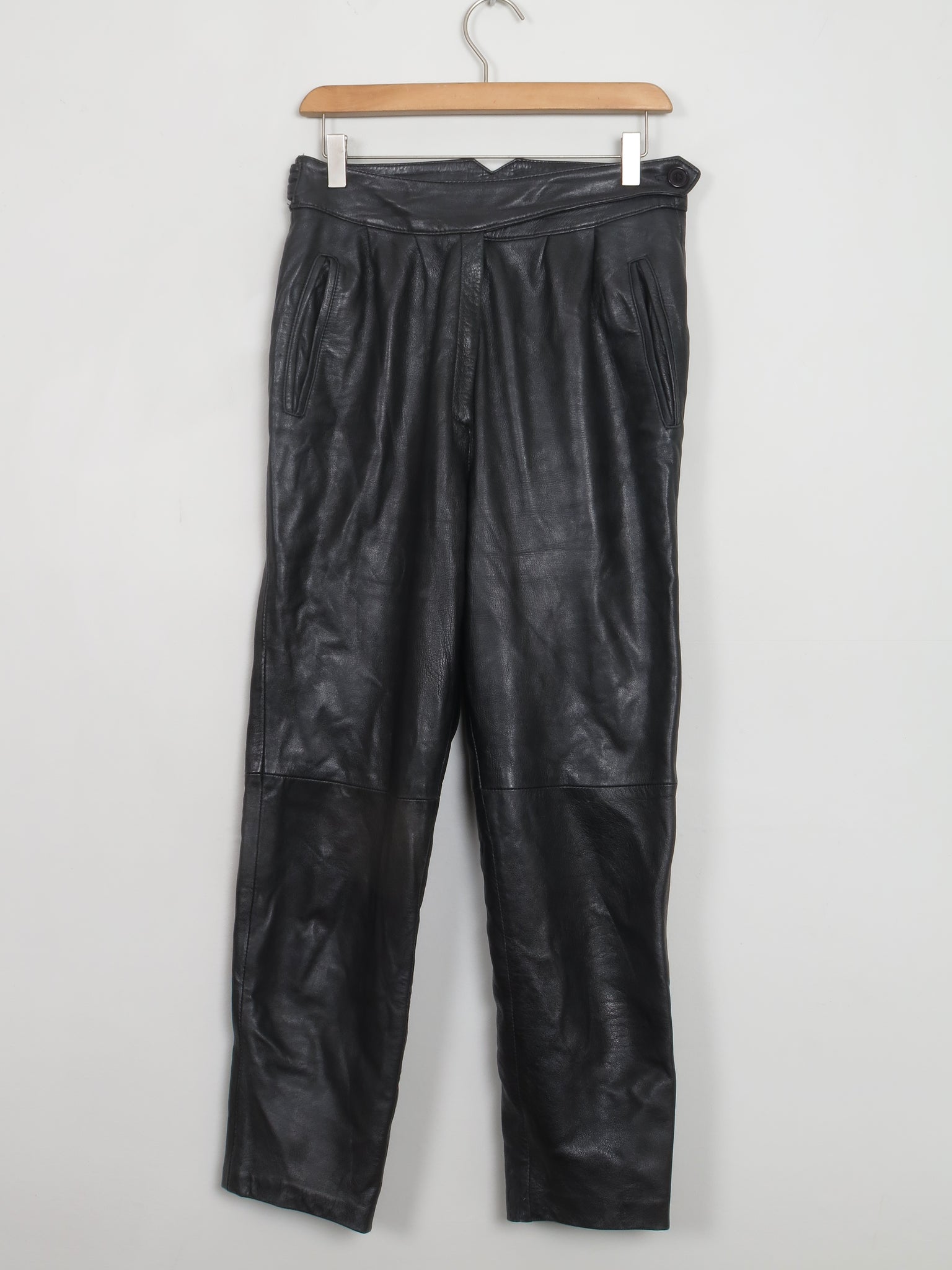 Women's Vintage Black Leather Trousers 30" W