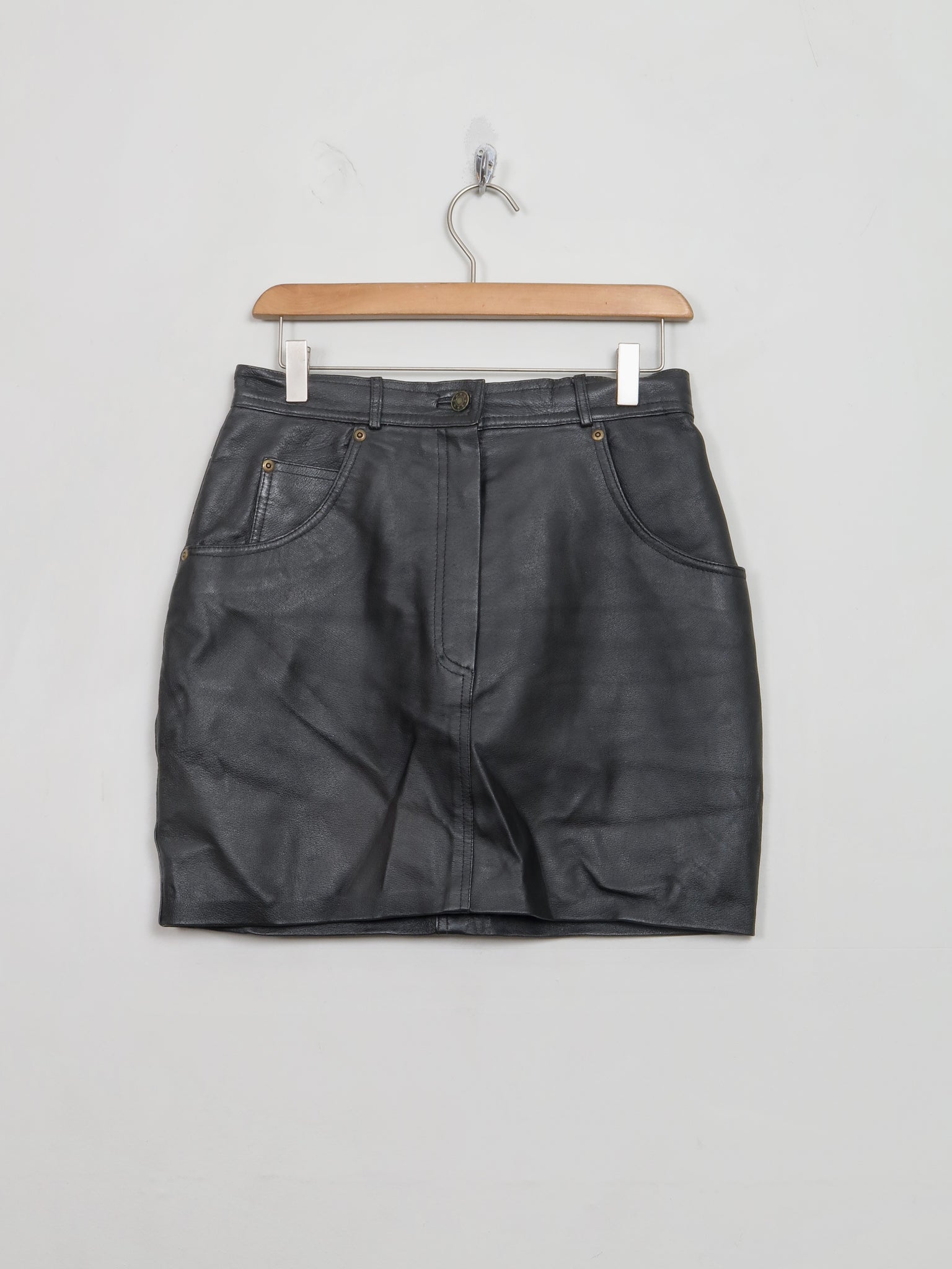 Vintage Black Leather Mini Skirt 28"W - The Harlequin