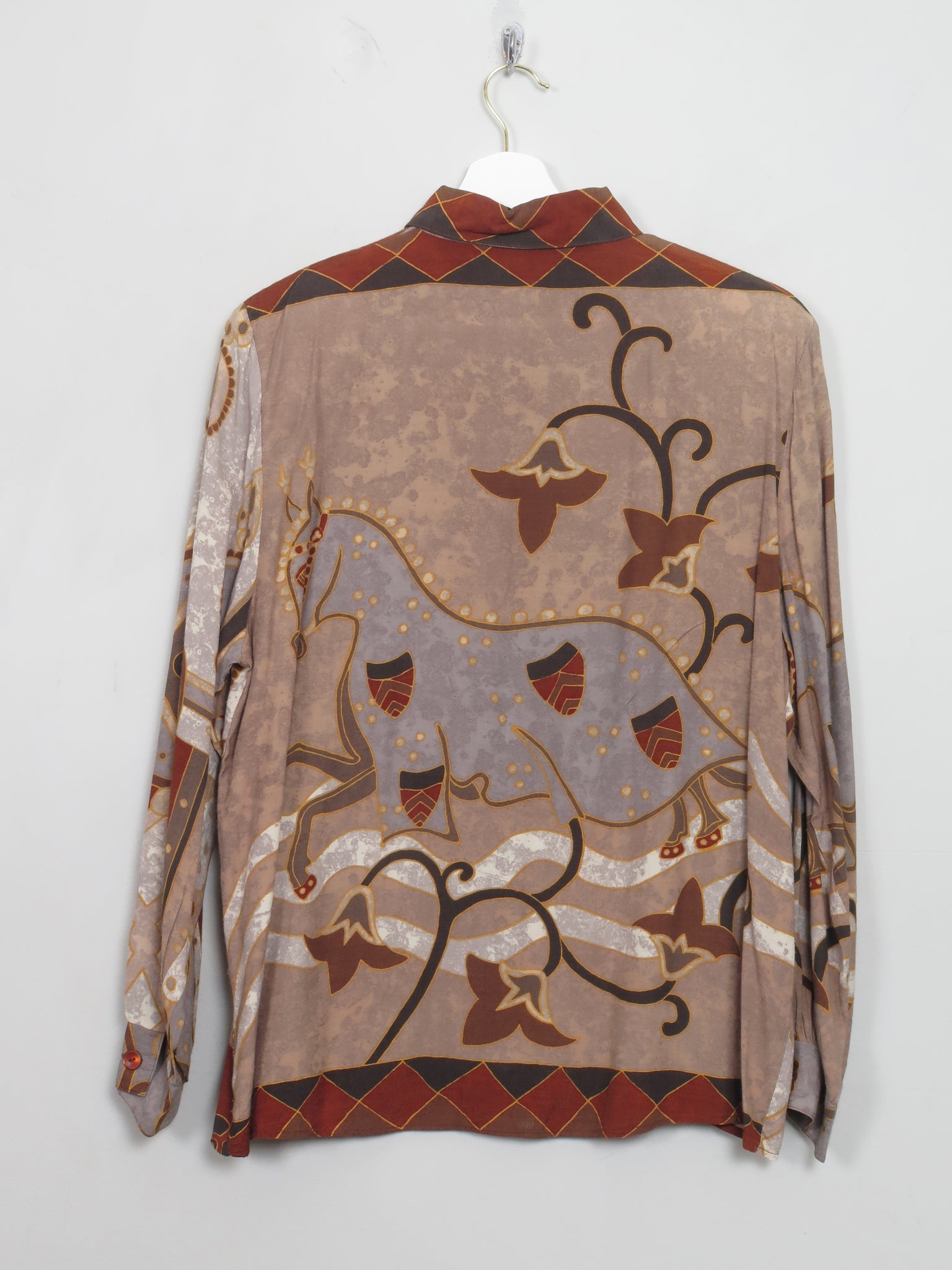 Vintage Printed Brown Shirt Blouse S/M