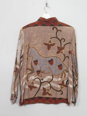 Vintage Printed Brown Shirt Blouse S/M