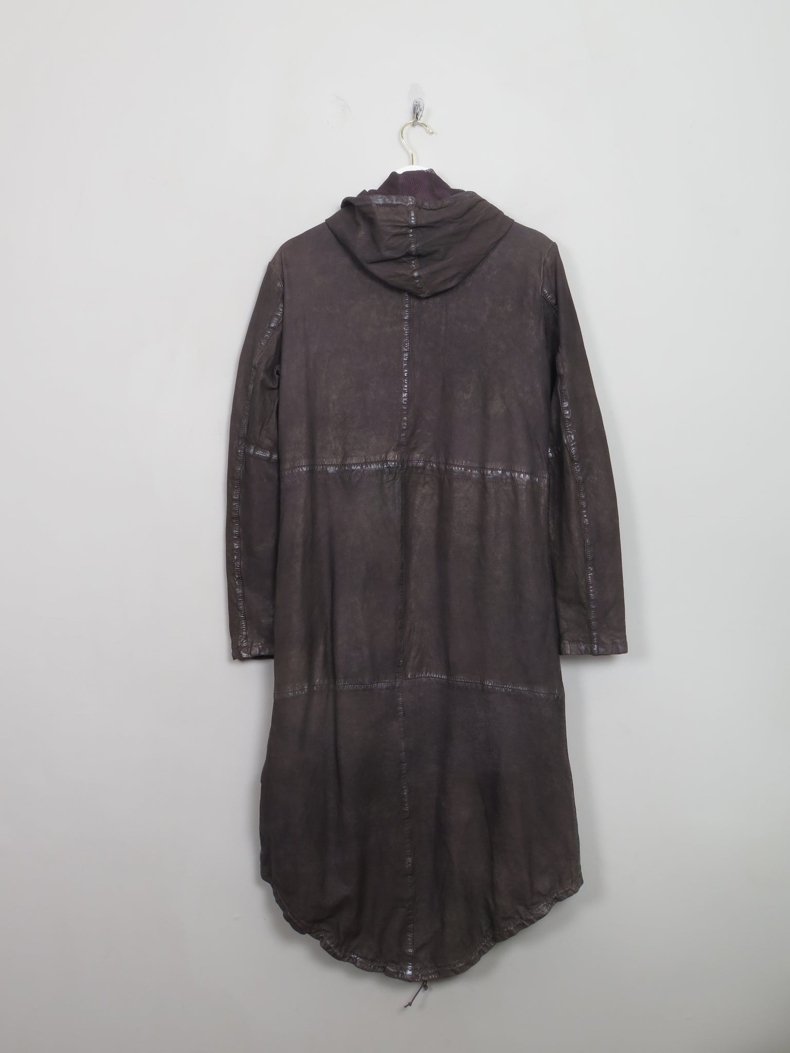 Women's Charcoal Black Leather Hooded Parka Coat S/M