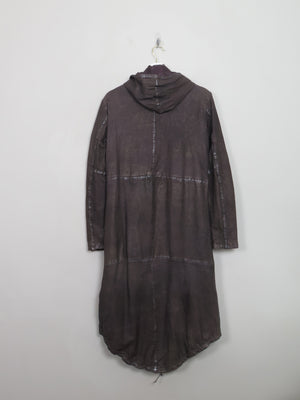 Women's Charcoal Black Leather Hooded Parka Coat S/M
