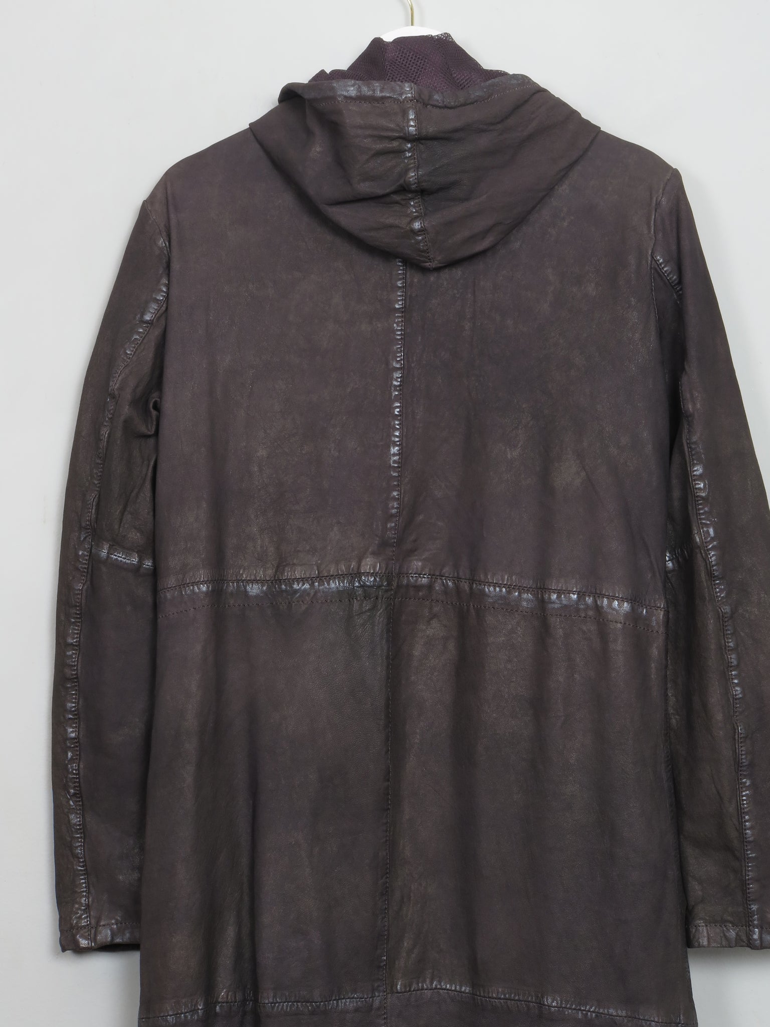 Women's Charcoal Black Leather Hooded Parka Coat S/M