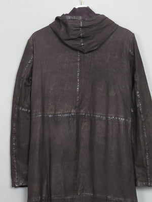 Women's Charcoal Black Leather Hooded Parka Coat S/M