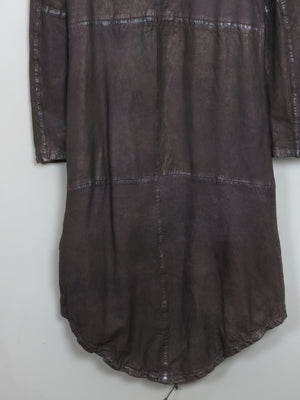 Women's Charcoal Black Leather Hooded Parka Coat S/M