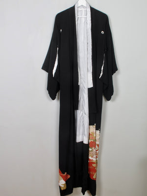 Vintage Silk & Wool Black & Embellished Kimono  S/M - The Harlequin