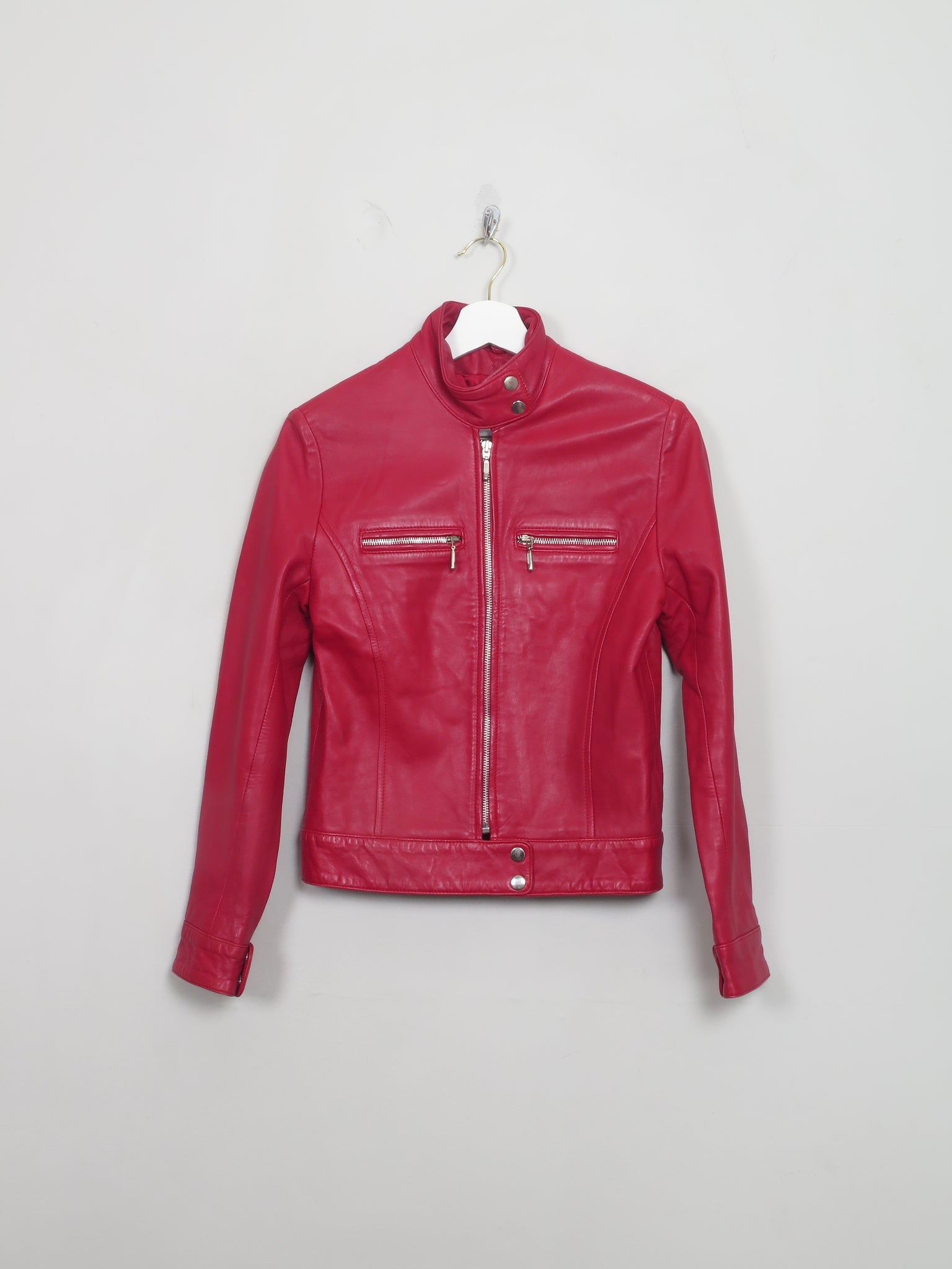 Women's Vintage Red Leather Biker Jacket XS