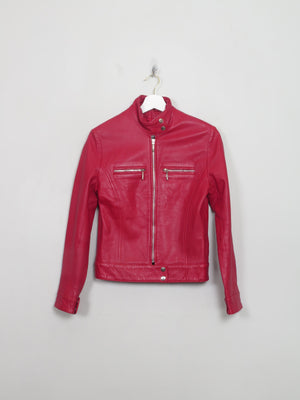 Women's Vintage Red Leather Biker Jacket XS