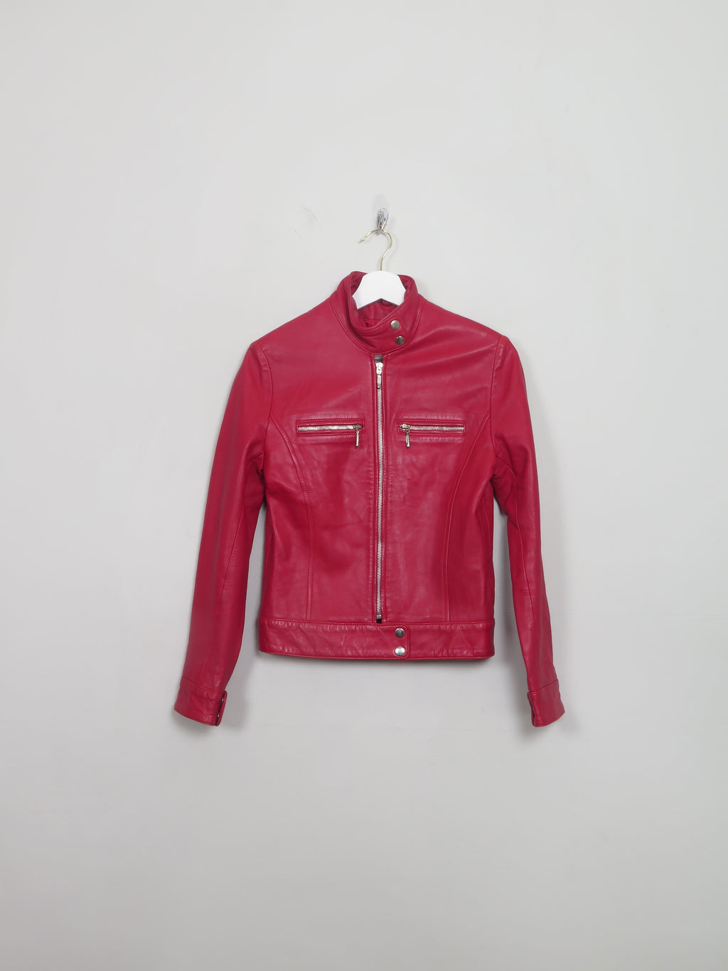 Women's Vintage Red Leather Biker Jacket XS