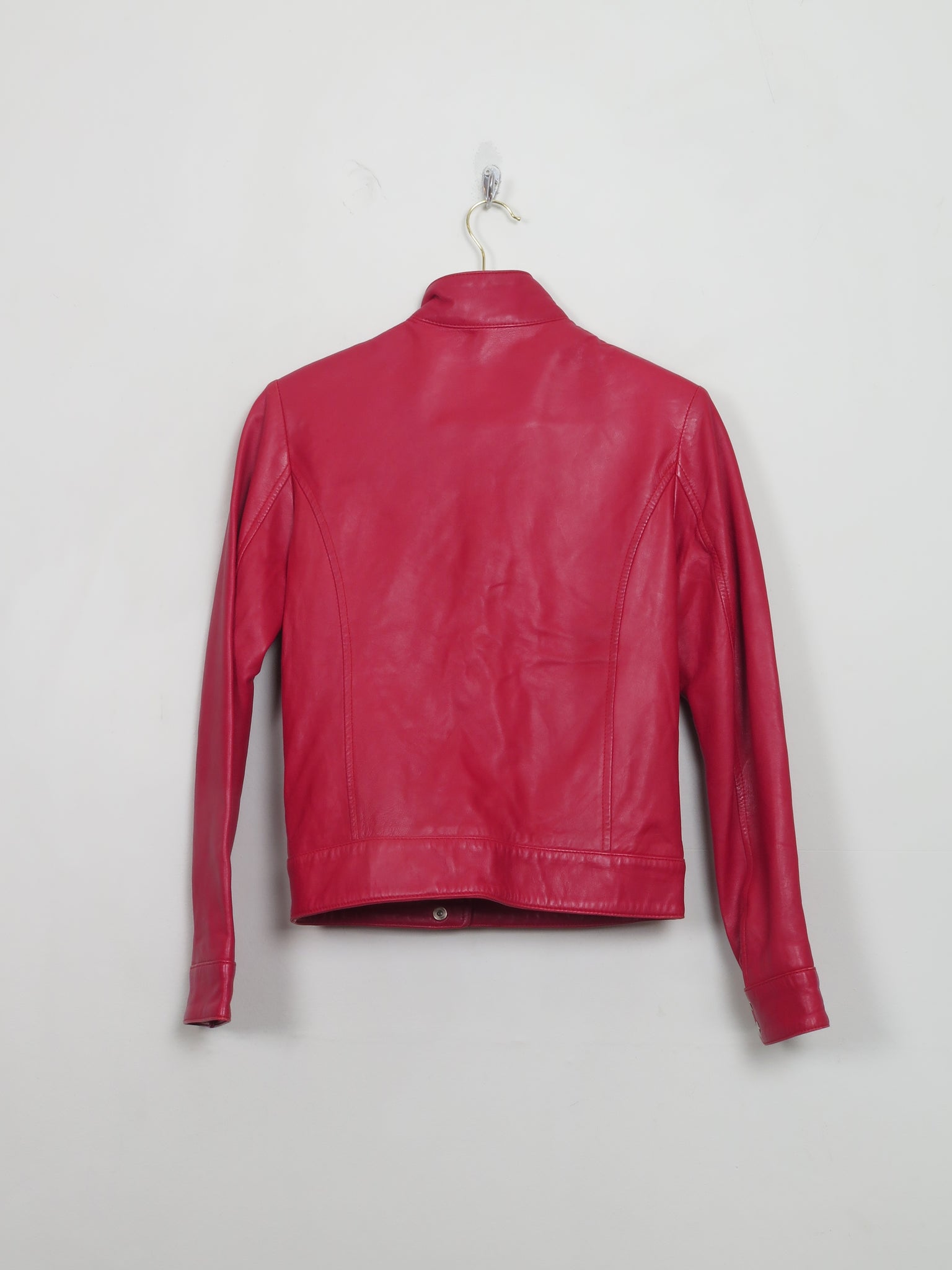 Women's Vintage Red Leather Biker Jacket XS