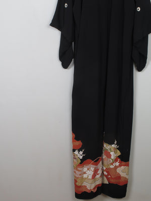 Vintage Silk & Wool Black & Embellished Kimono  S/M - The Harlequin