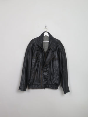 Men's Vin tage Black leather Bomber Jacket L/XL - The Harlequin