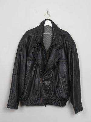 Men's Vin tage Black leather Bomber Jacket L/XL - The Harlequin