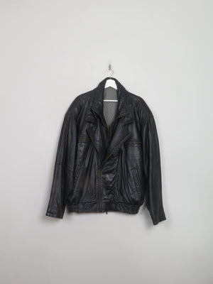 Men's Vin tage Black leather Bomber Jacket L/XL - The Harlequin