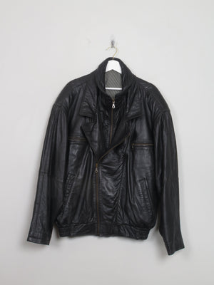 Men's Vin tage Black leather Bomber Jacket L/XL - The Harlequin