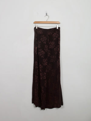 Vintage Brown Satin Jacquard Long Skirt  27" XS/S - The Harlequin