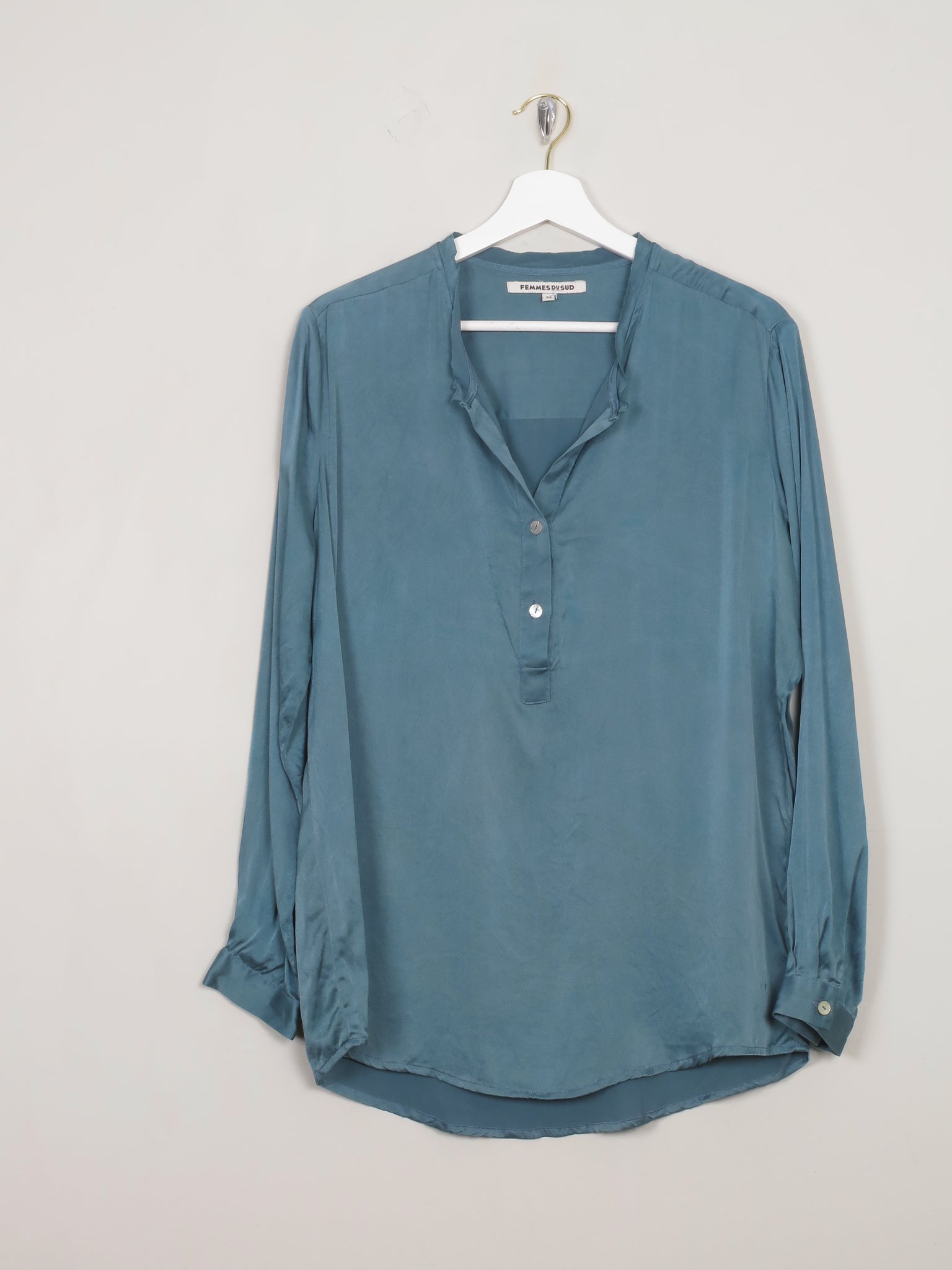 Women's Petrol Blue Silk Blouse M - The Harlequin