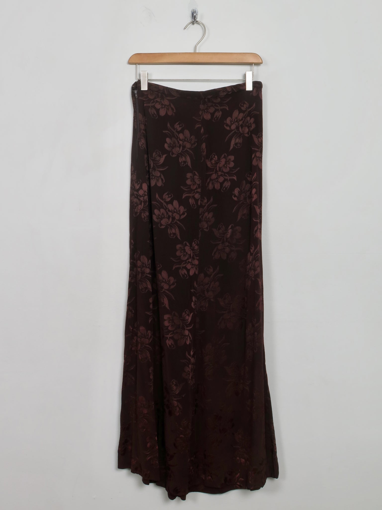 Vintage Brown Satin Jacquard Long Skirt  27" XS/S - The Harlequin