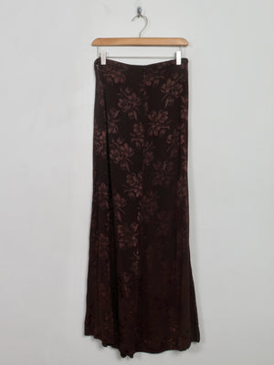 Vintage Brown Satin Jacquard Long Skirt  27" XS/S - The Harlequin