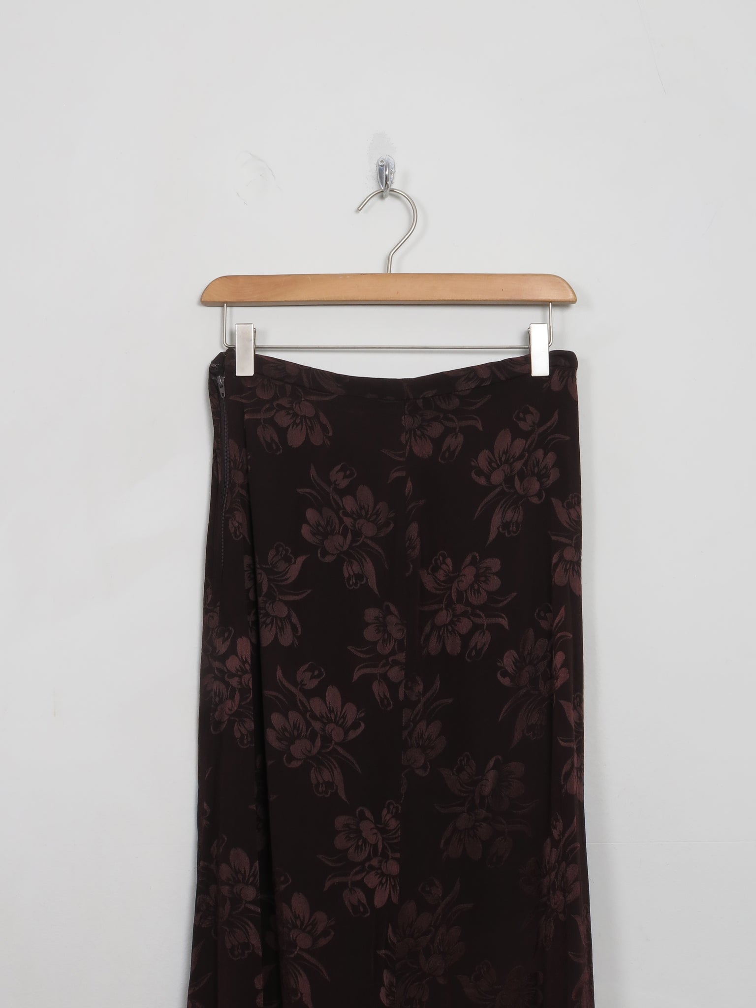 Vintage Brown Satin Jacquard Long Skirt  27" XS/S - The Harlequin