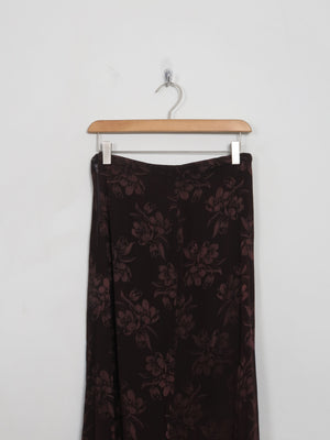 Vintage Brown Satin Jacquard Long Skirt  27" XS/S - The Harlequin