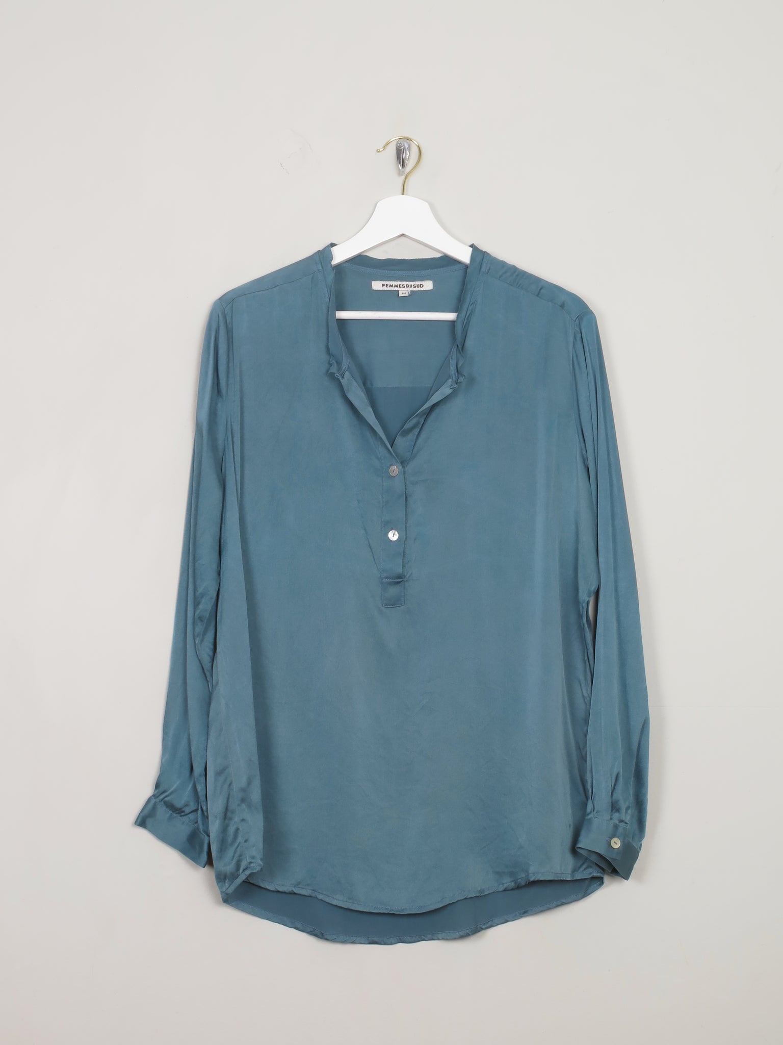 Women's Petrol Blue Silk Blouse M - The Harlequin