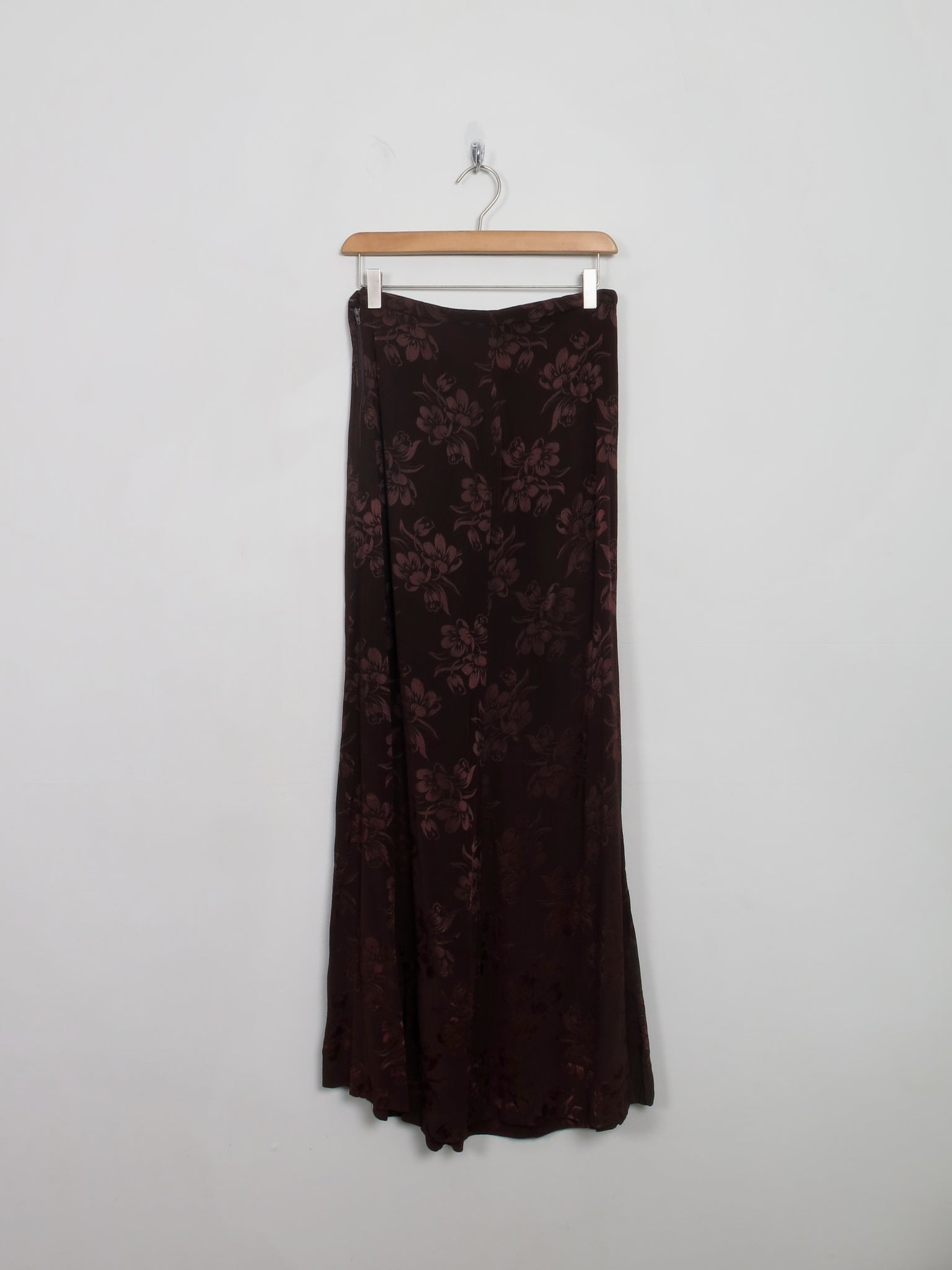 Vintage Brown Satin Jacquard Long Skirt  27" XS/S - The Harlequin