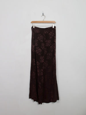 Vintage Brown Satin Jacquard Long Skirt  27" XS/S - The Harlequin