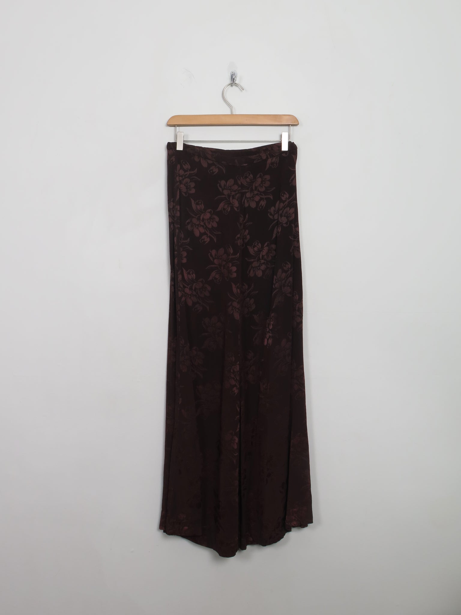 Vintage Brown Satin Jacquard Long Skirt  27" XS/S - The Harlequin