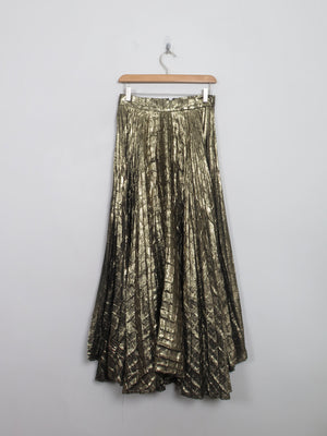 Vintage Gold Pleated Fit & Flare Skirt 28" W S - The Harlequin