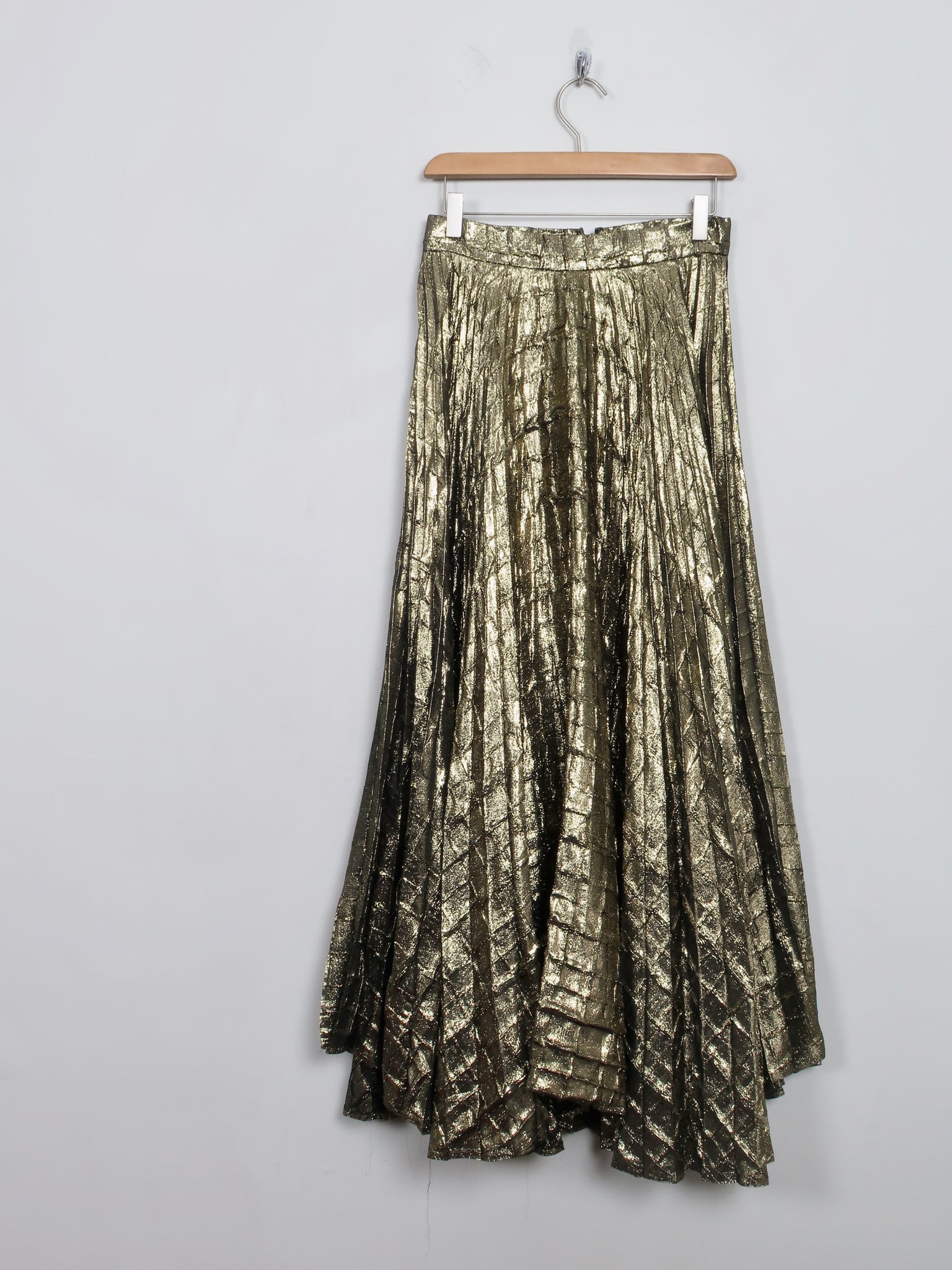 Vintage Gold Pleated Fit & Flare Skirt 28" W S - The Harlequin