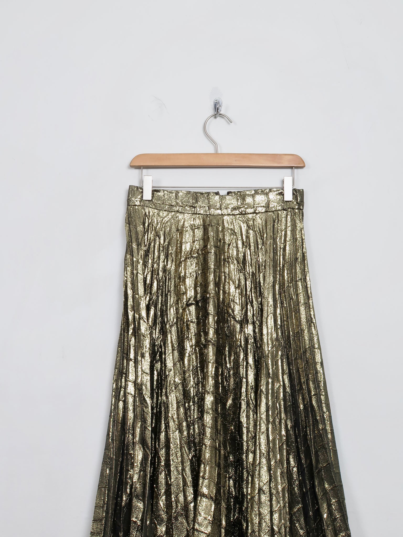 Vintage Gold Pleated Fit & Flare Skirt 28" W S - The Harlequin