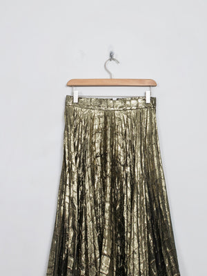 Vintage Gold Pleated Fit & Flare Skirt 28" W S - The Harlequin