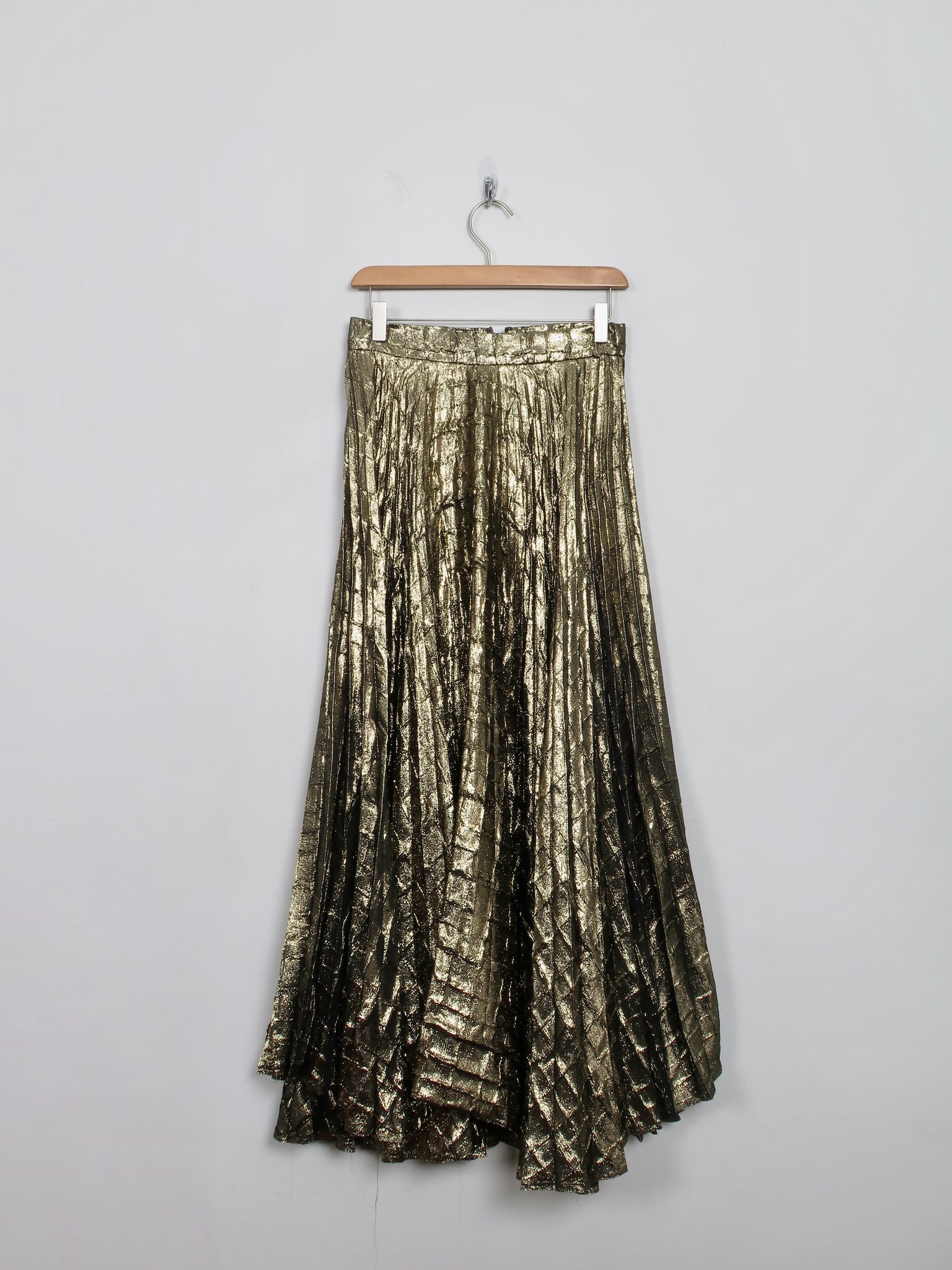 Vintage Gold Pleated Fit & Flare Skirt 28" W S - The Harlequin