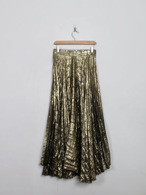 Vintage Gold Pleated Fit & Flare Skirt 28" W S - The Harlequin