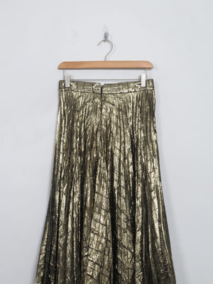 Vintage Gold Pleated Fit & Flare Skirt 28" W S - The Harlequin