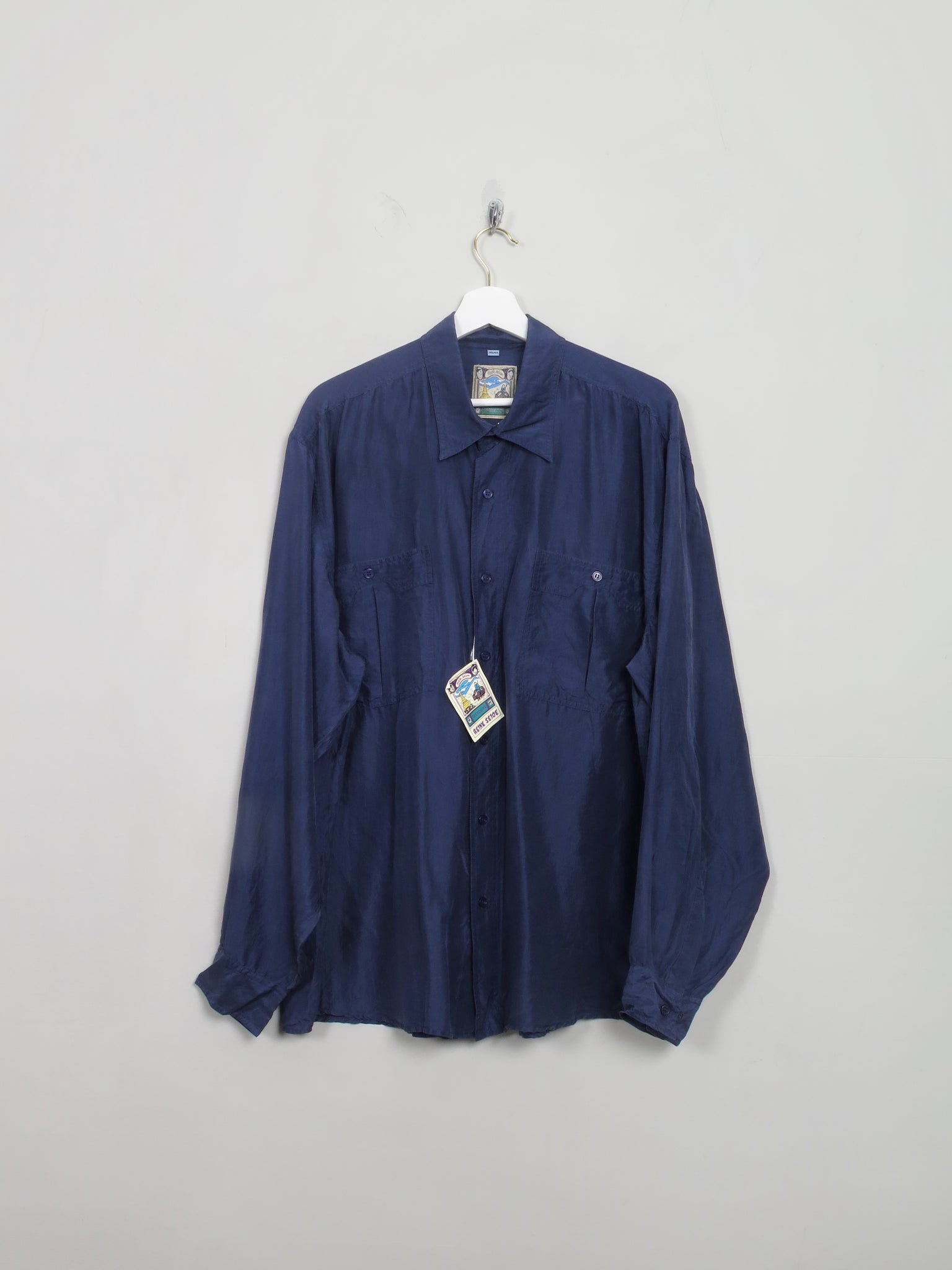 Men's Vintage Blue Silk Shirt Unworn XL - The Harlequin