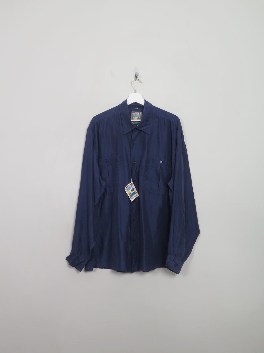 Men's Vintage Blue Silk Shirt Unworn XL